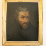 03. Saint Pierre Canisius, tableau exposé à l’évêché. Réalisé vers 1864 (lors de la béatification de Pierre Canisius). D’après le tableau anonyme de 1620-30 conservé au collège St-Michel de Fribourg. (Photo : Diocèse LGF)